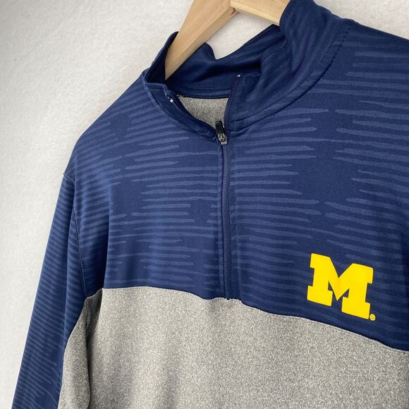 UNIVERSITY OF MICHIGAN Shirt Mens M WOLVERINES MI 1/4 Zip Blue Gray - Picture 2 of 11